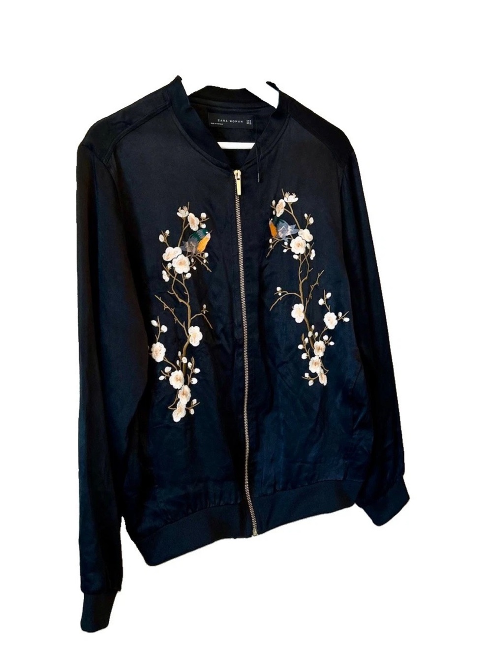 Zara Black Bird Embroidered Bomber Jacket Size M - Picture 2 of 9
